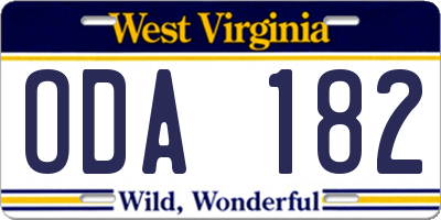 WV license plate ODA182