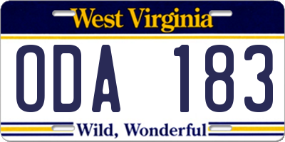 WV license plate ODA183