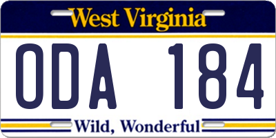 WV license plate ODA184