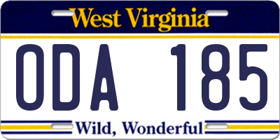 WV license plate ODA185