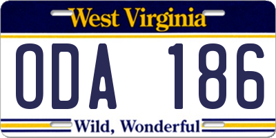 WV license plate ODA186