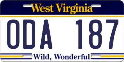 WV license plate ODA187