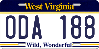 WV license plate ODA188