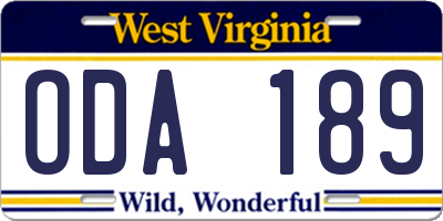 WV license plate ODA189