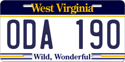 WV license plate ODA190