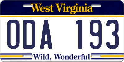 WV license plate ODA193