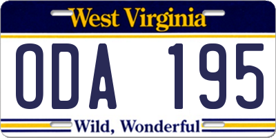 WV license plate ODA195