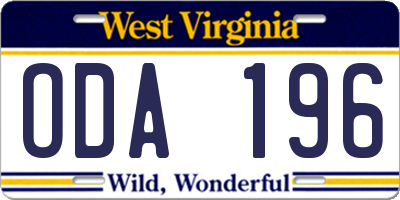WV license plate ODA196