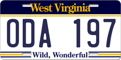 WV license plate ODA197