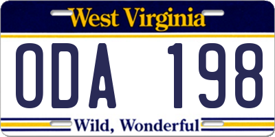 WV license plate ODA198