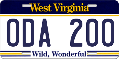 WV license plate ODA200