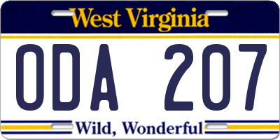 WV license plate ODA207