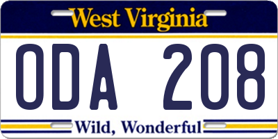 WV license plate ODA208