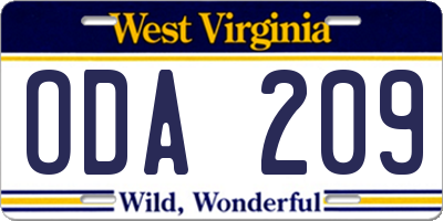 WV license plate ODA209