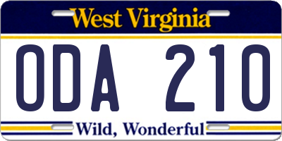 WV license plate ODA210