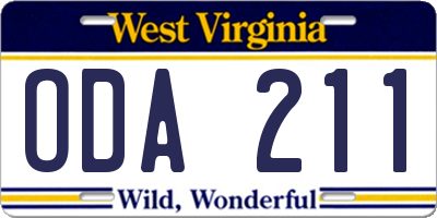 WV license plate ODA211