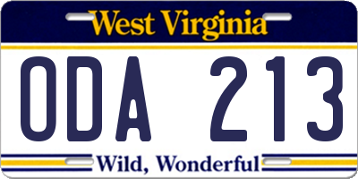 WV license plate ODA213