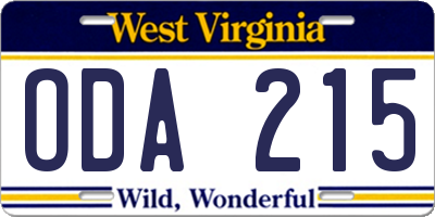 WV license plate ODA215