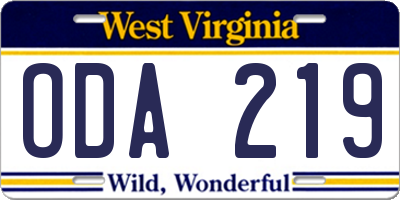 WV license plate ODA219