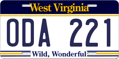 WV license plate ODA221