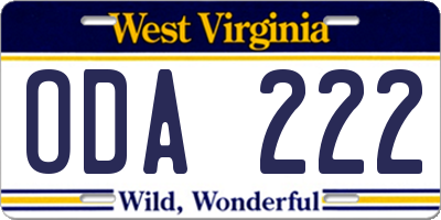 WV license plate ODA222