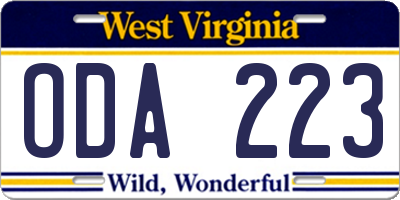 WV license plate ODA223