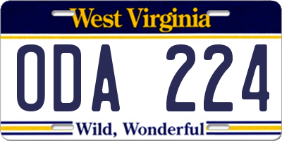 WV license plate ODA224