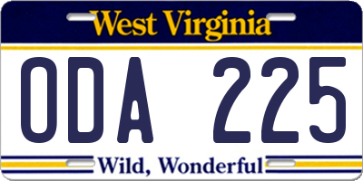 WV license plate ODA225