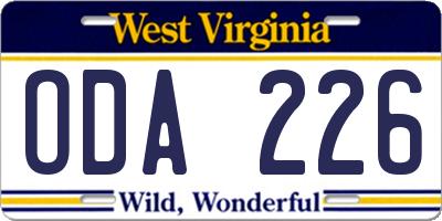 WV license plate ODA226
