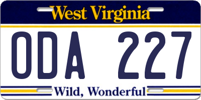 WV license plate ODA227