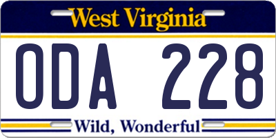 WV license plate ODA228