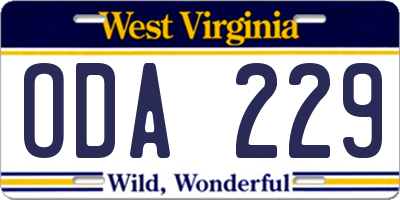 WV license plate ODA229
