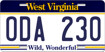WV license plate ODA230