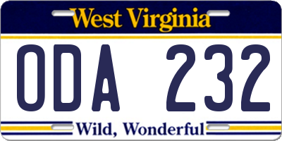 WV license plate ODA232