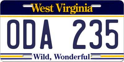 WV license plate ODA235