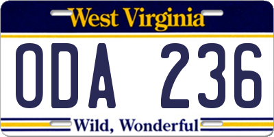 WV license plate ODA236