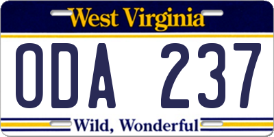 WV license plate ODA237