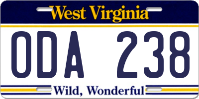 WV license plate ODA238