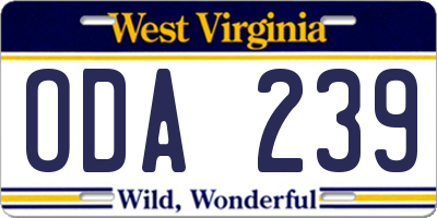 WV license plate ODA239