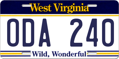 WV license plate ODA240