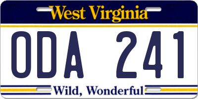 WV license plate ODA241