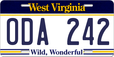 WV license plate ODA242