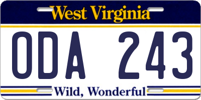 WV license plate ODA243