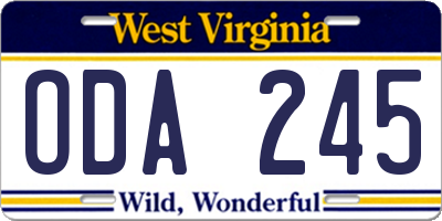 WV license plate ODA245