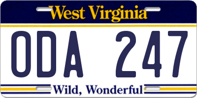 WV license plate ODA247