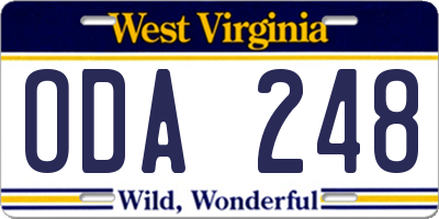 WV license plate ODA248