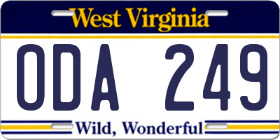 WV license plate ODA249