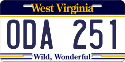 WV license plate ODA251