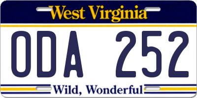 WV license plate ODA252