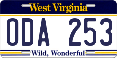 WV license plate ODA253